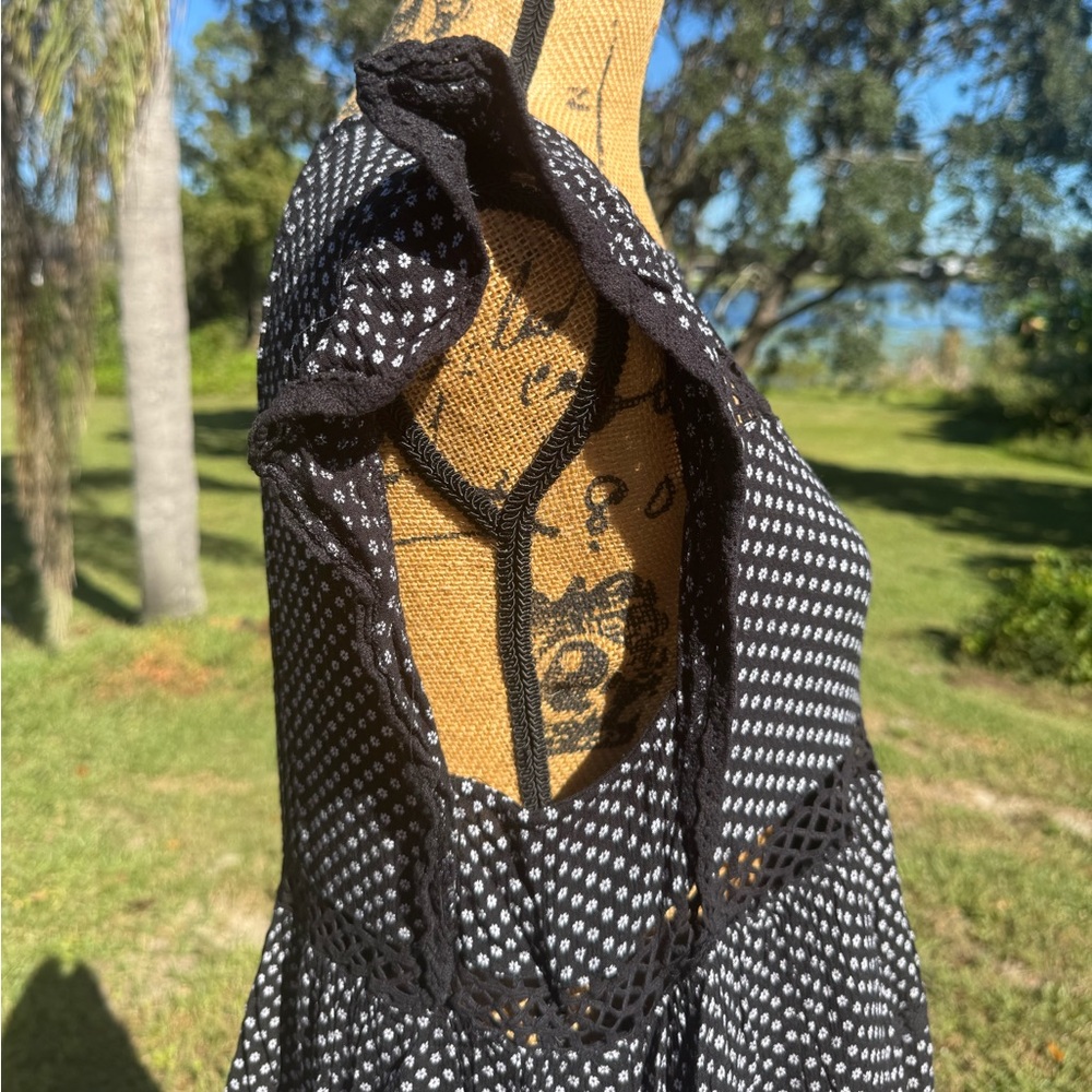 Free People Black and White Floral Mini Retro Kitty Dress Size Medium - Picture 7 of 12